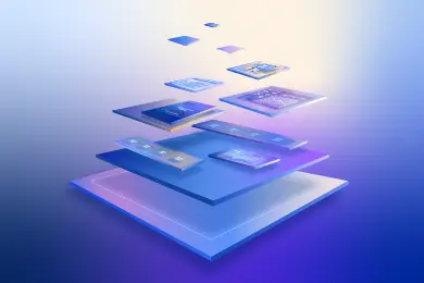 Layered SaaS interface screens illustrating product architecture and demo video workflows