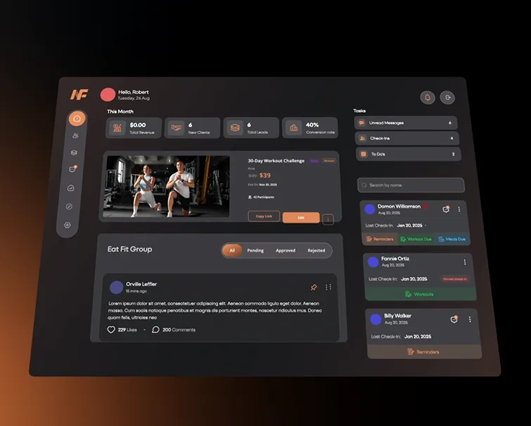 Abstract motion design representing NOWFit’s AI-powered coaching ecosystem